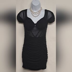 Papaya M Dress Stretch Ruched Sheer Below Bust And Sleeves Nice Condition!
